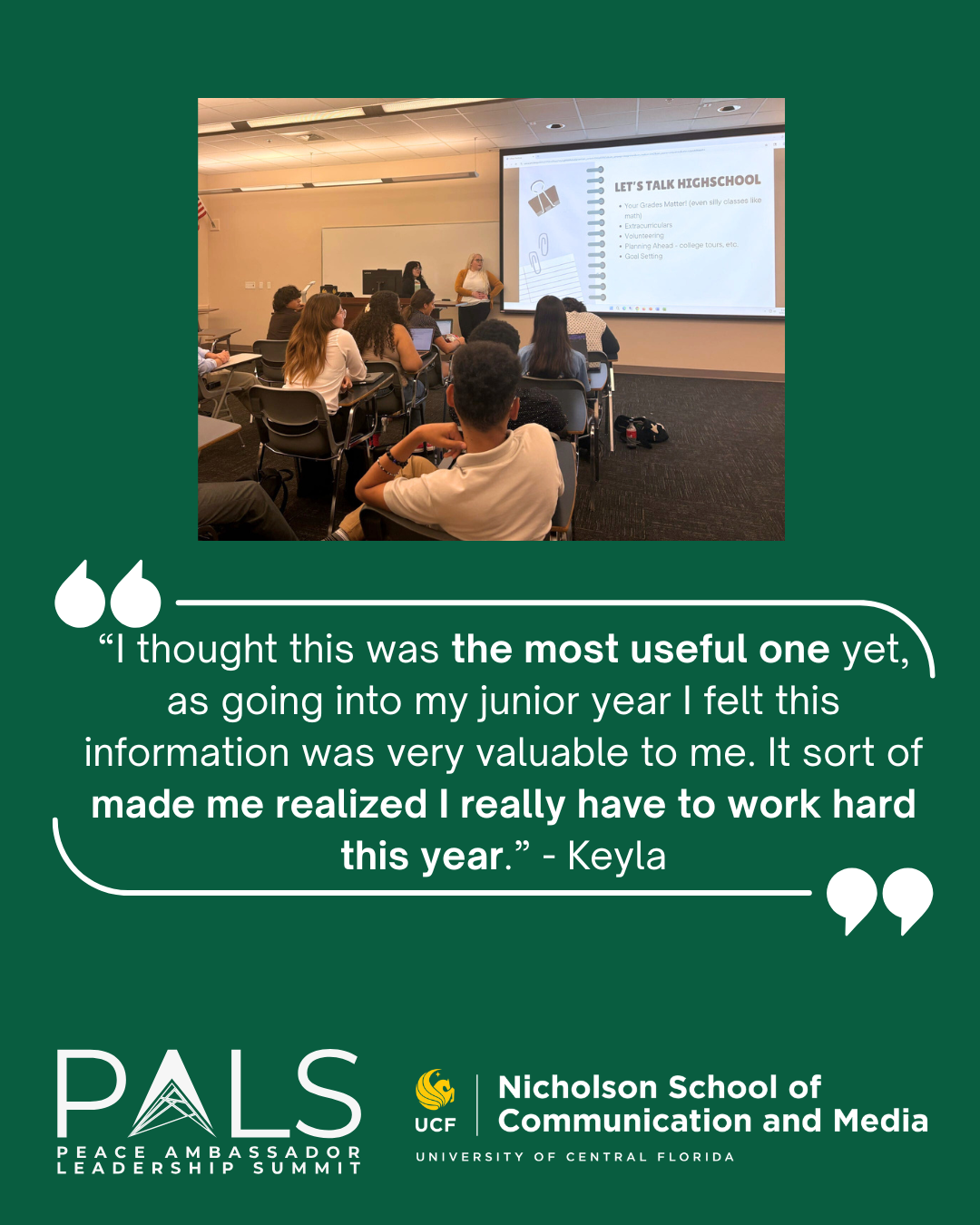 PALS students at UCF in a college readiness session