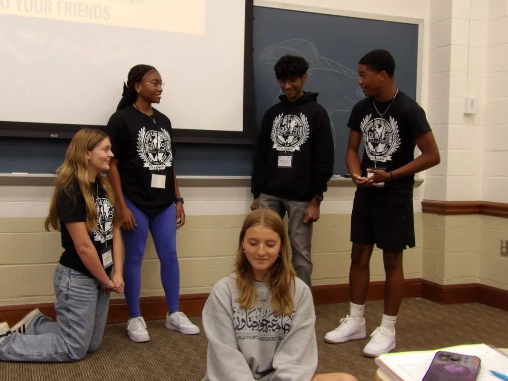 College mentors lead an icebreaker at PALS at Georgetown University