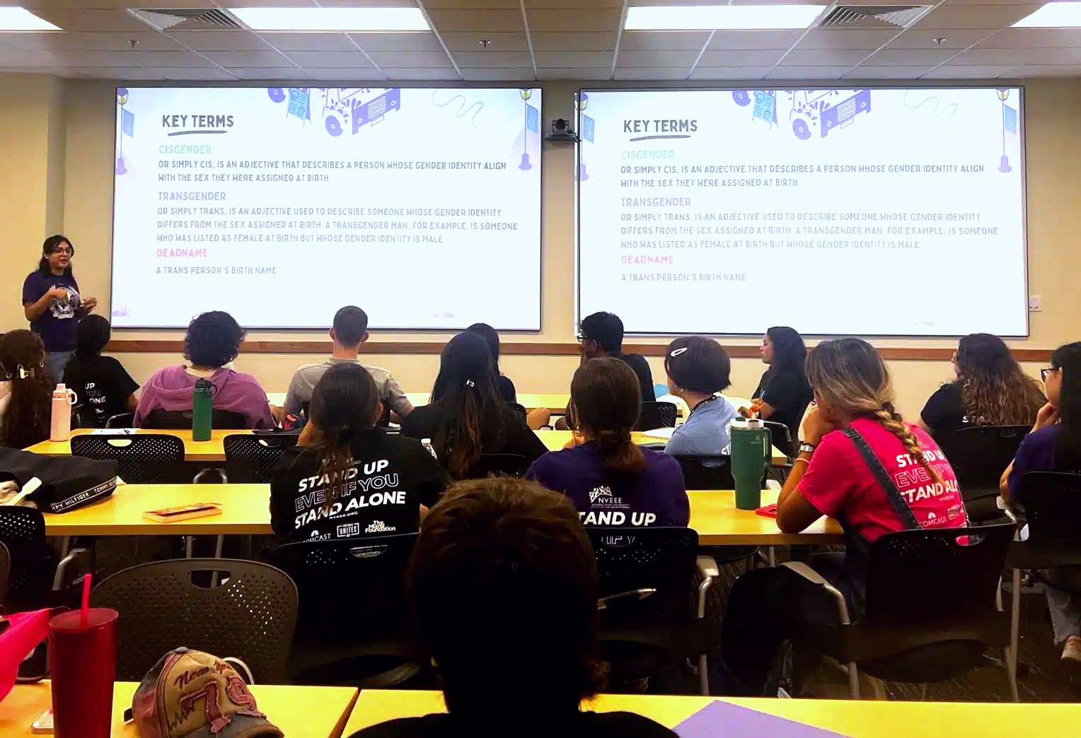 Gabriela Jimenez leading the Gender & Orientation workshop's Key Terms lesson