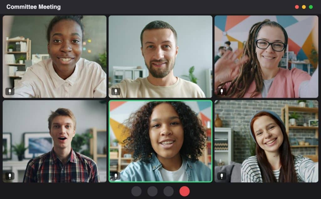 Six interns on a committee video call, each in their own video box