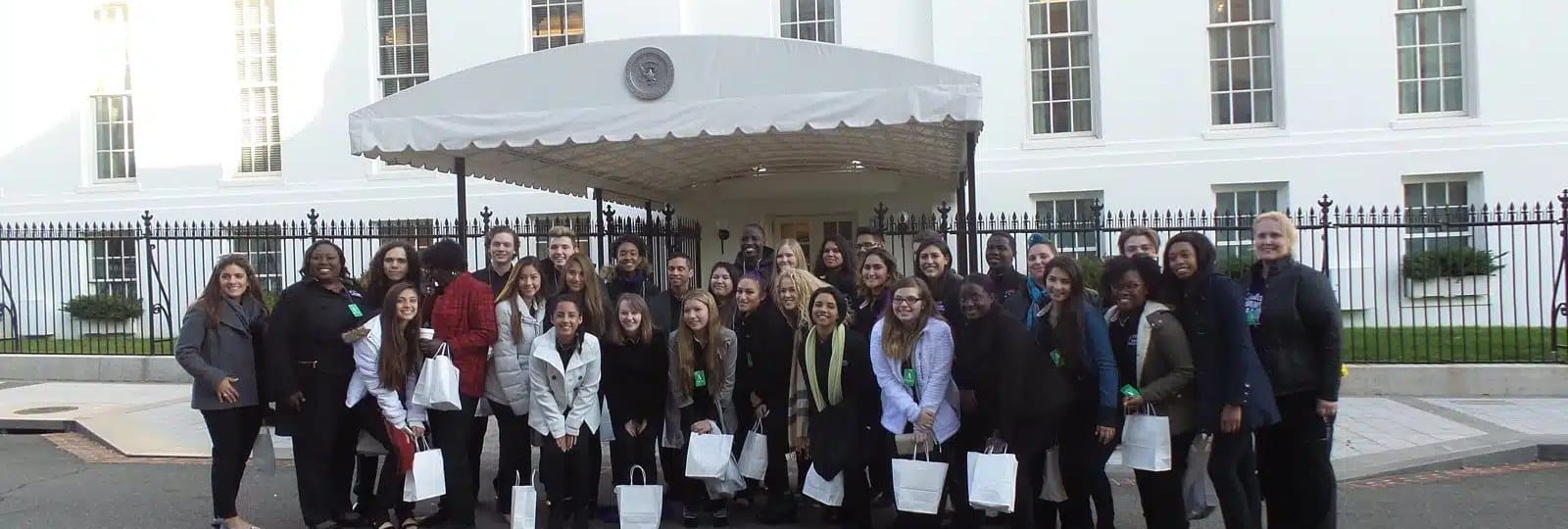 NVEEE interns and Peace Ambassadors outside the White House during National Anti-Bullying Week, November 2016